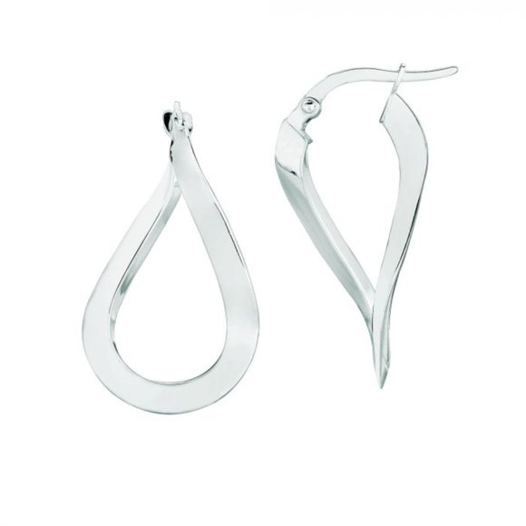 14K White Gold Tear Drop Twist Freeform Earrings